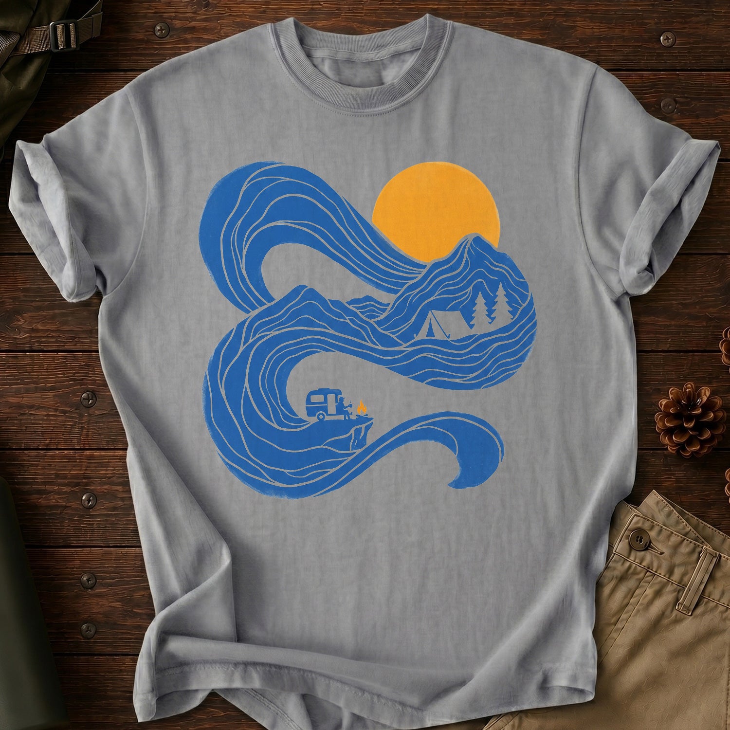 Camping Mountains Curvy T-Shirt