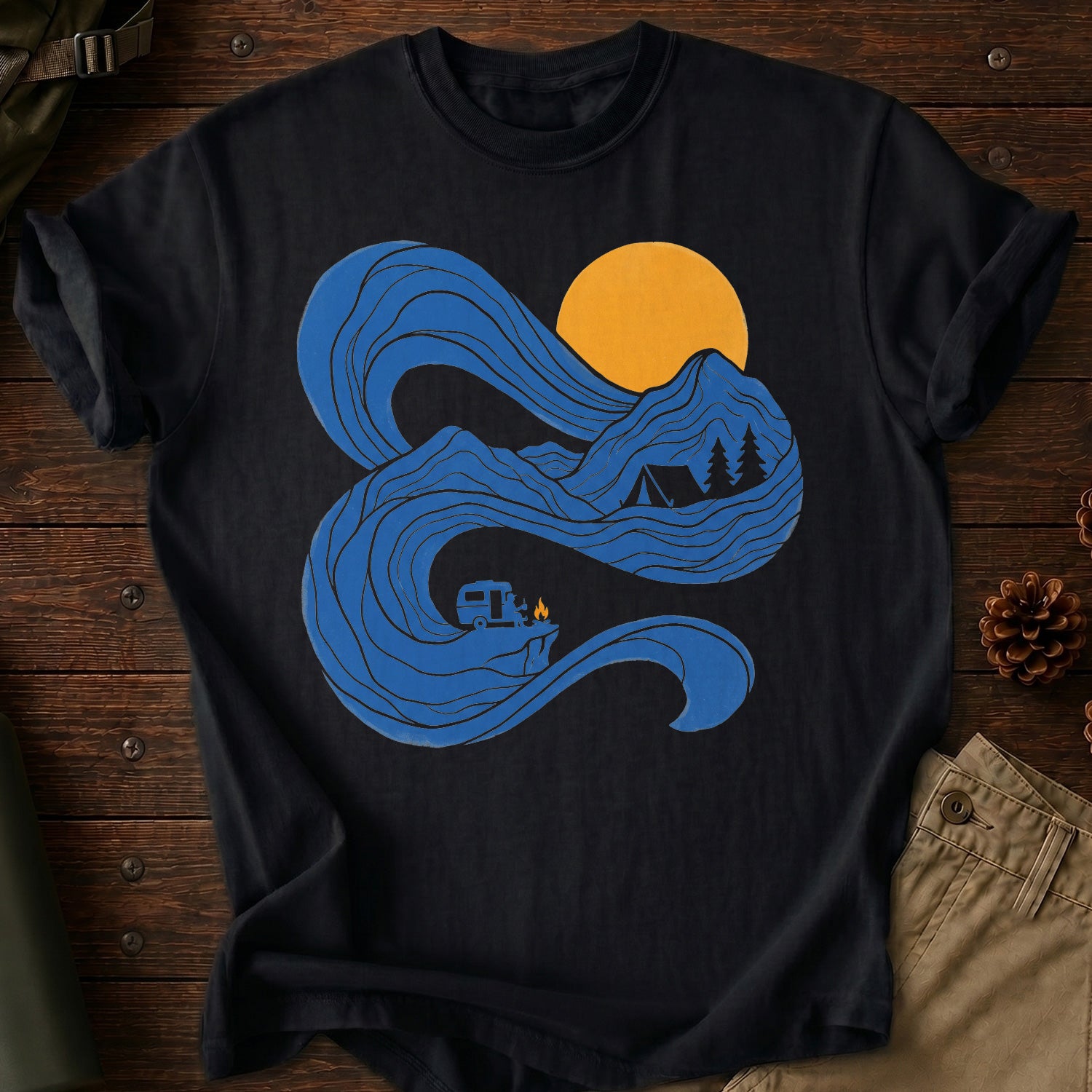 Camping Mountains Curvy T-Shirt