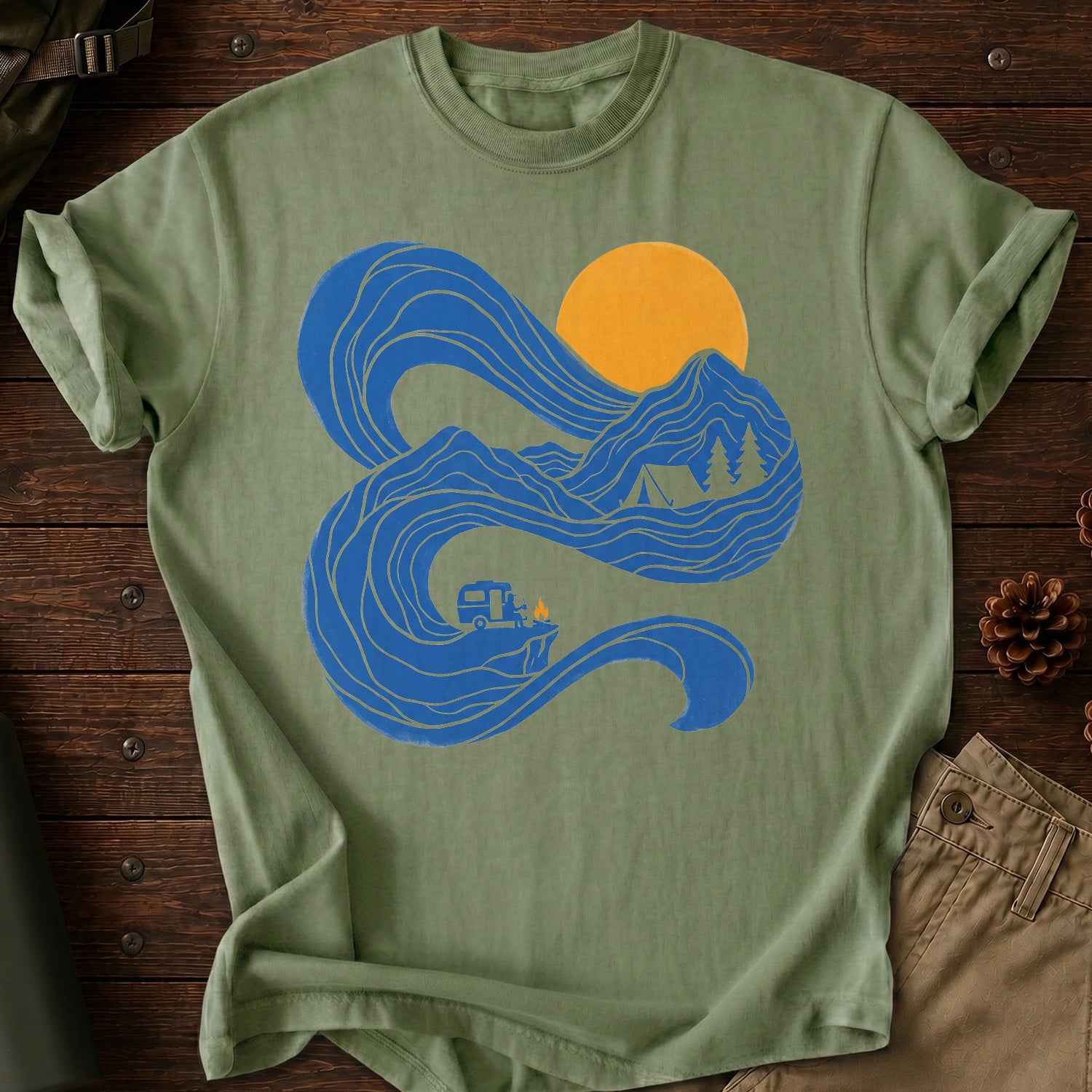 Camping Mountains Curvy T-Shirt
