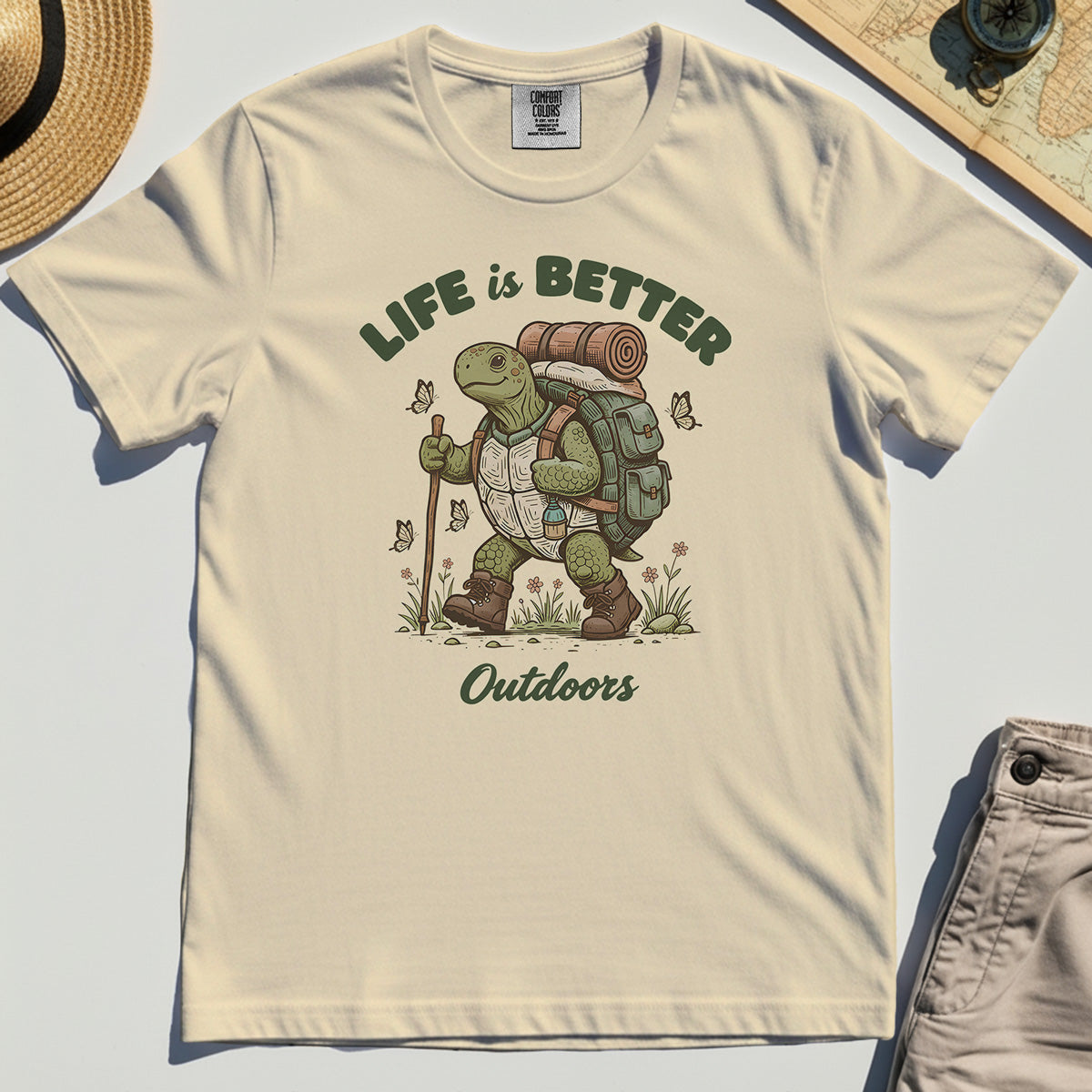 Outdoor Lovers Comfort Tee – Life Is Better Outdoors, Funny Hiking Turtle Graphic Comfort Color Tee 2