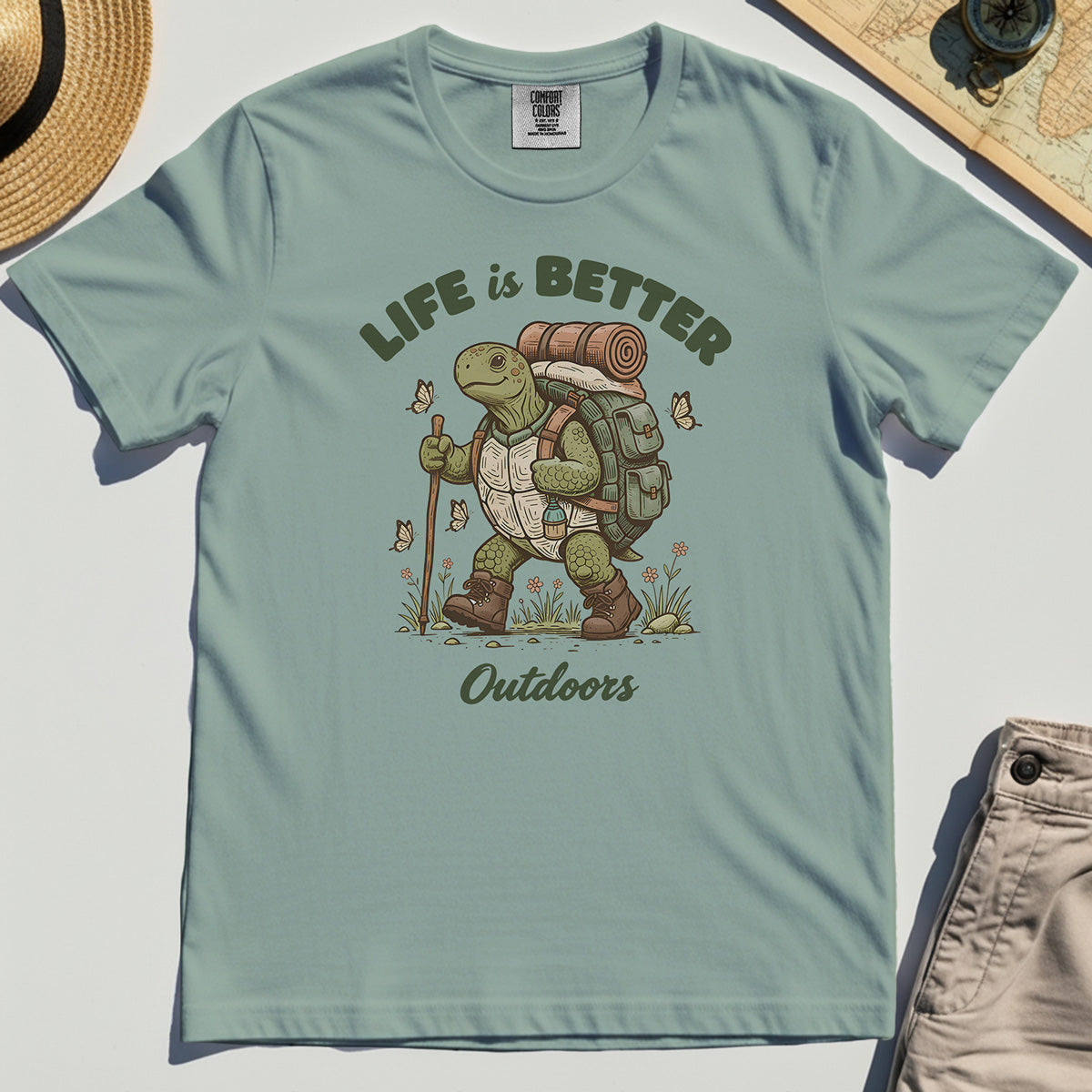 Outdoor Lovers Comfort Tee – Life Is Better Outdoors, Funny Hiking Turtle Graphic Comfort Color Tee 3