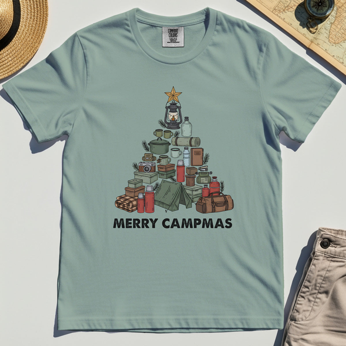 Camping Christmas Tree Comfort Color Tees, Merry Campmas Gift Tees For Campers & Nature Lovers 3