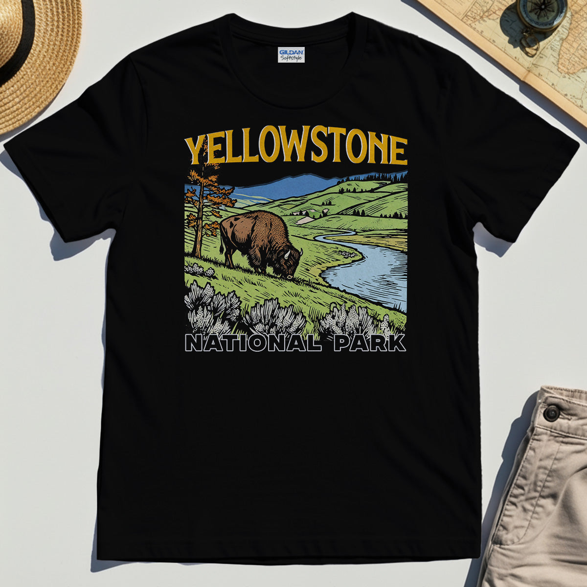 Yellowstone National Park Shirt, Vintage Bison Landscape T-Shirt For Nature & Travel Lover 1