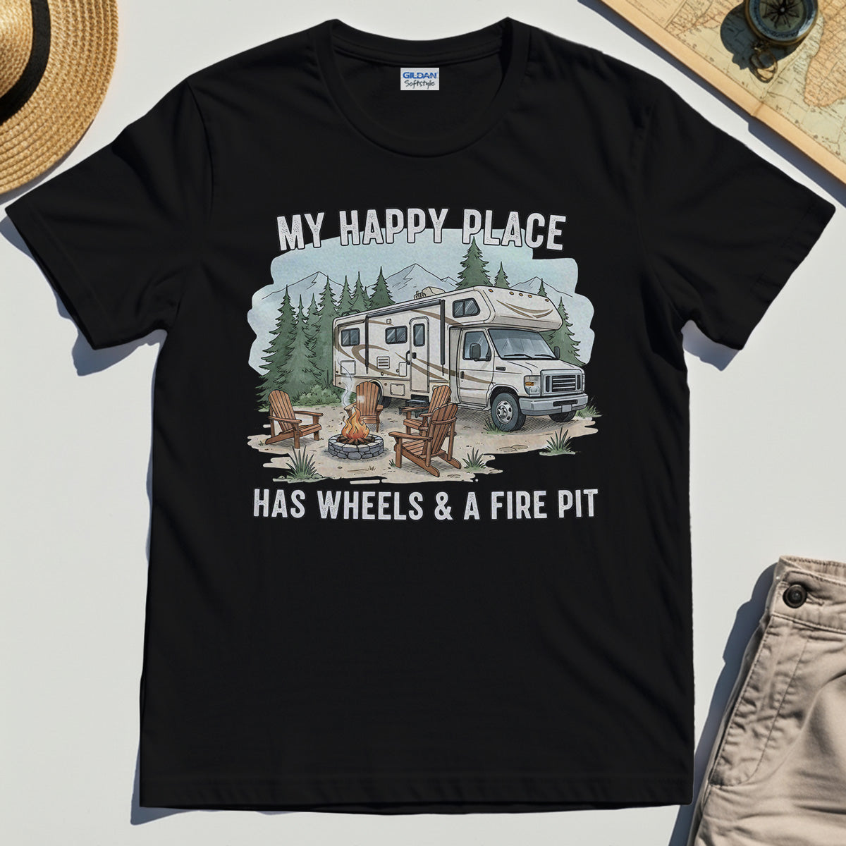 My Happy Place Has Wheels & A Fire Pit Shirt 2