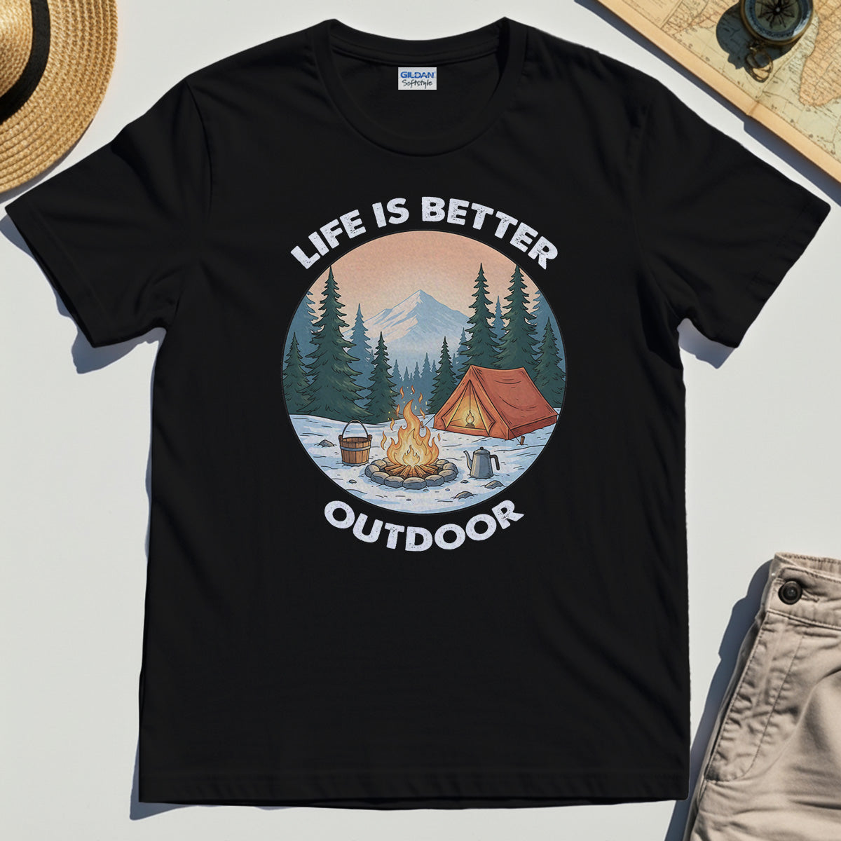 Funny Camping Life Is Better Outdoor T-Shirt, Vintage Camping Tee For Outdoor Adventure Lovers 2