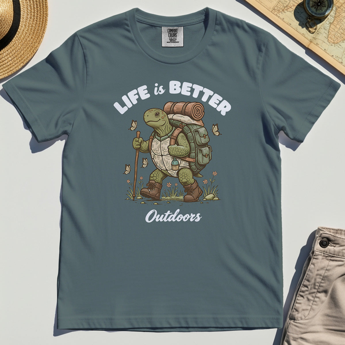 Outdoor Lovers Comfort Tee – Life Is Better Outdoors, Funny Hiking Turtle Graphic Comfort Color Tee 4