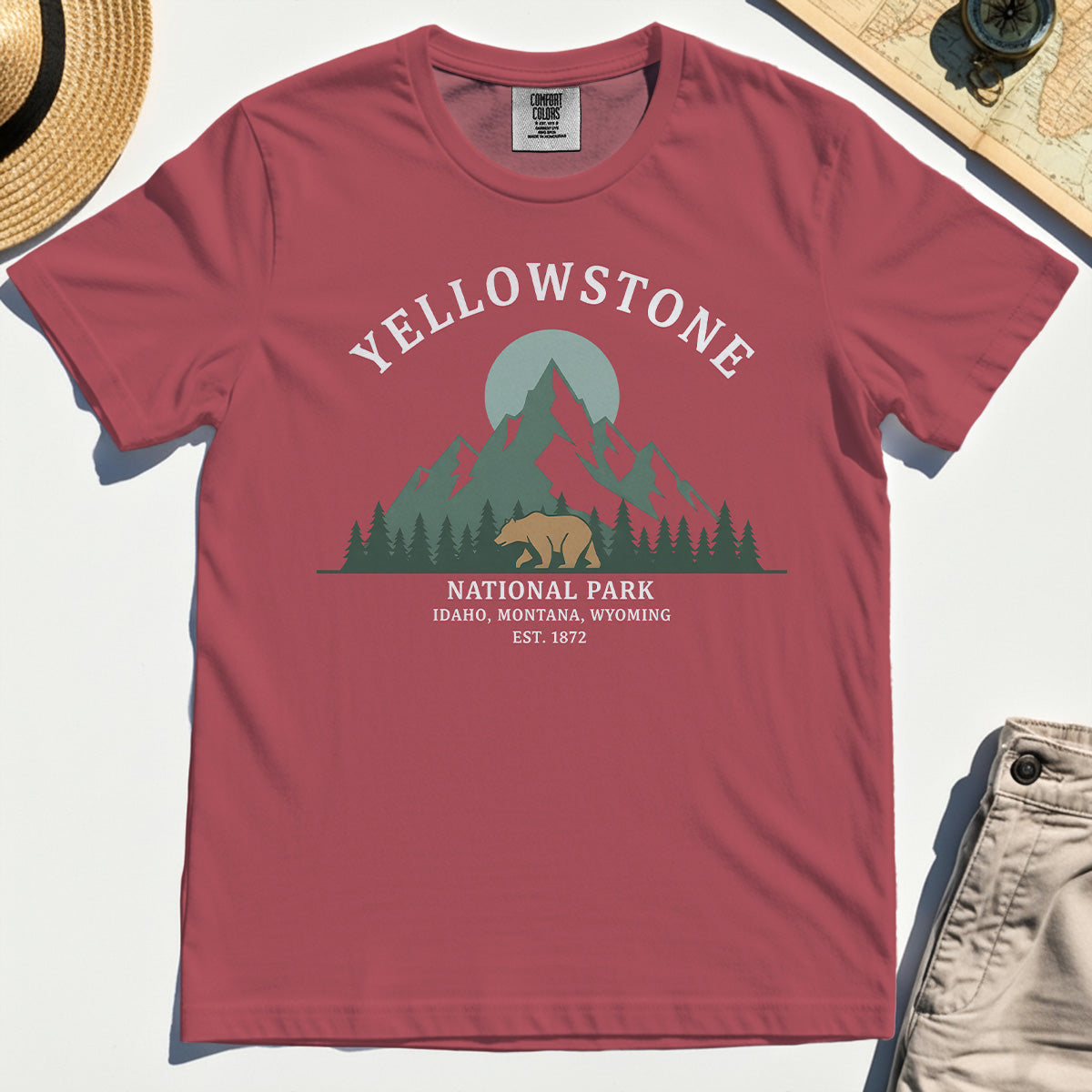 Yellowstone National Park Comfort Tee, Bear & Pines Mountain Graphic Comfort Color Tee 5