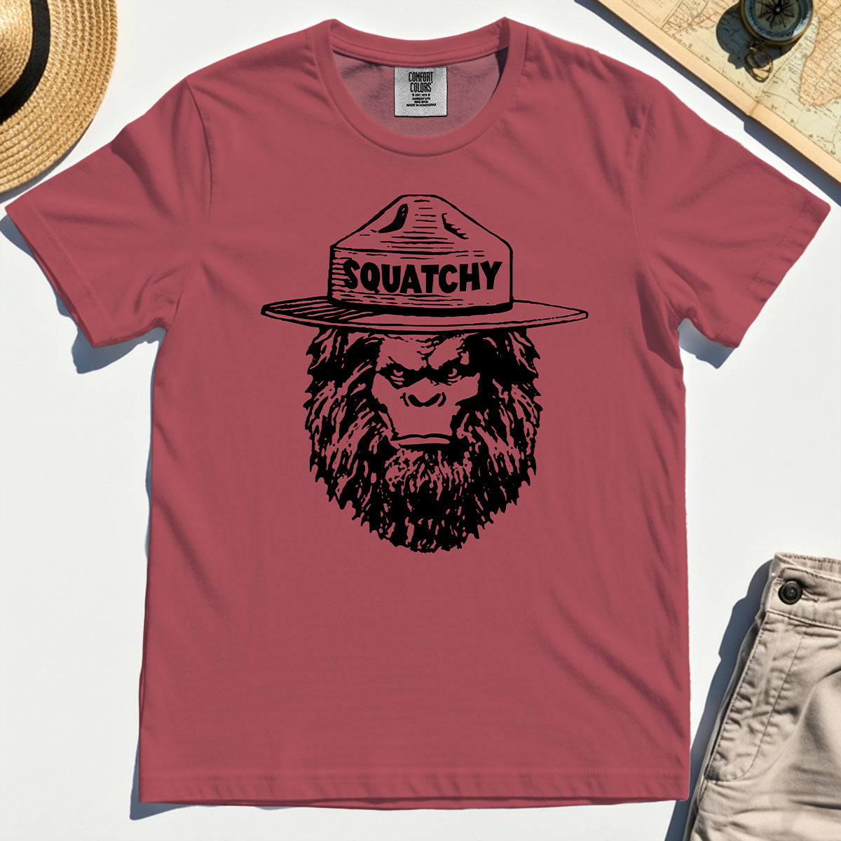 Sasquatch "SQUATCHY" Funny Bigfoot Comfort Tee, Retro Line Art Bigfoot Face Comfort Color Tees For Camping Lovers 5