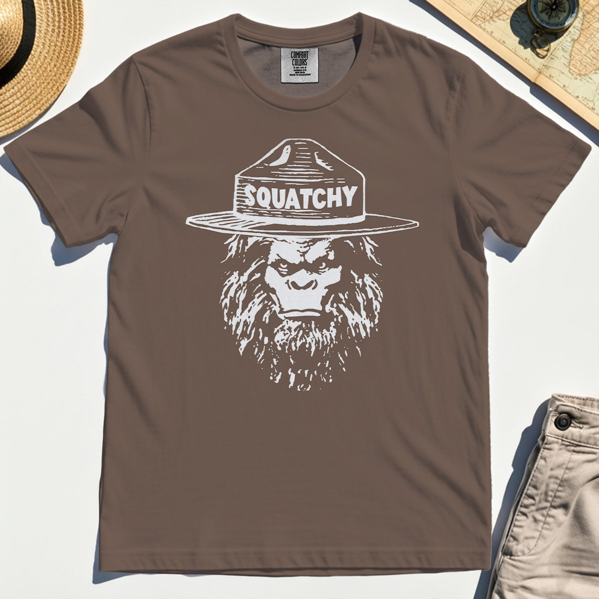 Sasquatch "SQUATCHY" Funny Bigfoot Comfort Tee, Retro Line Art Bigfoot Face Comfort Color Tees For Camping Lovers 6