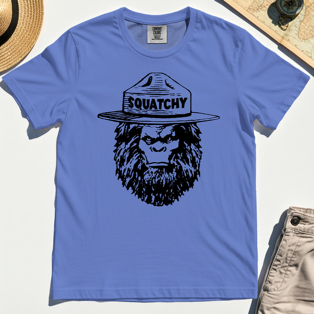 Sasquatch "SQUATCHY" Funny Bigfoot Comfort Tee, Retro Line Art Bigfoot Face Comfort Color Tees For Camping Lovers 7