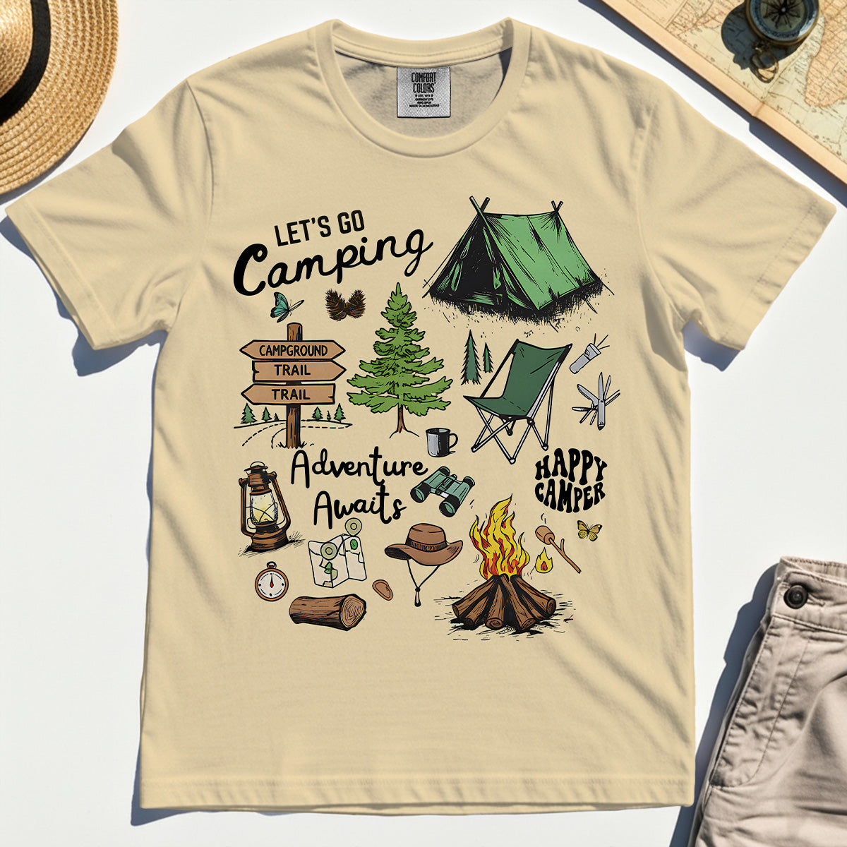 Let’s Go Camping Adventure Comfort Tee, Funny Happy Camper Comfort Color Tee For Outdoor Enthusiasts And Travelers 2
