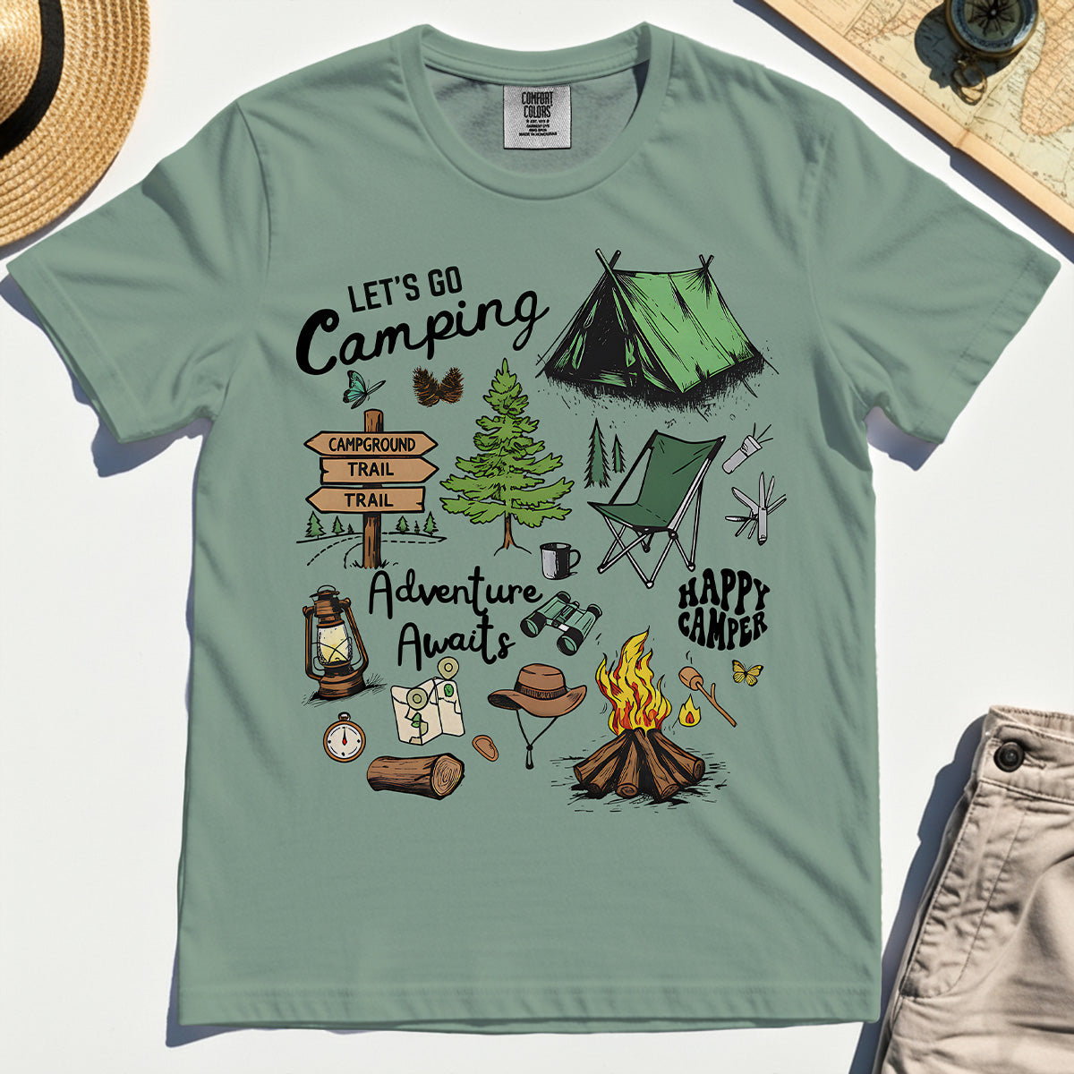 Let’s Go Camping Adventure Comfort Tee, Funny Happy Camper Comfort Color Tee For Outdoor Enthusiasts And Travelers 3