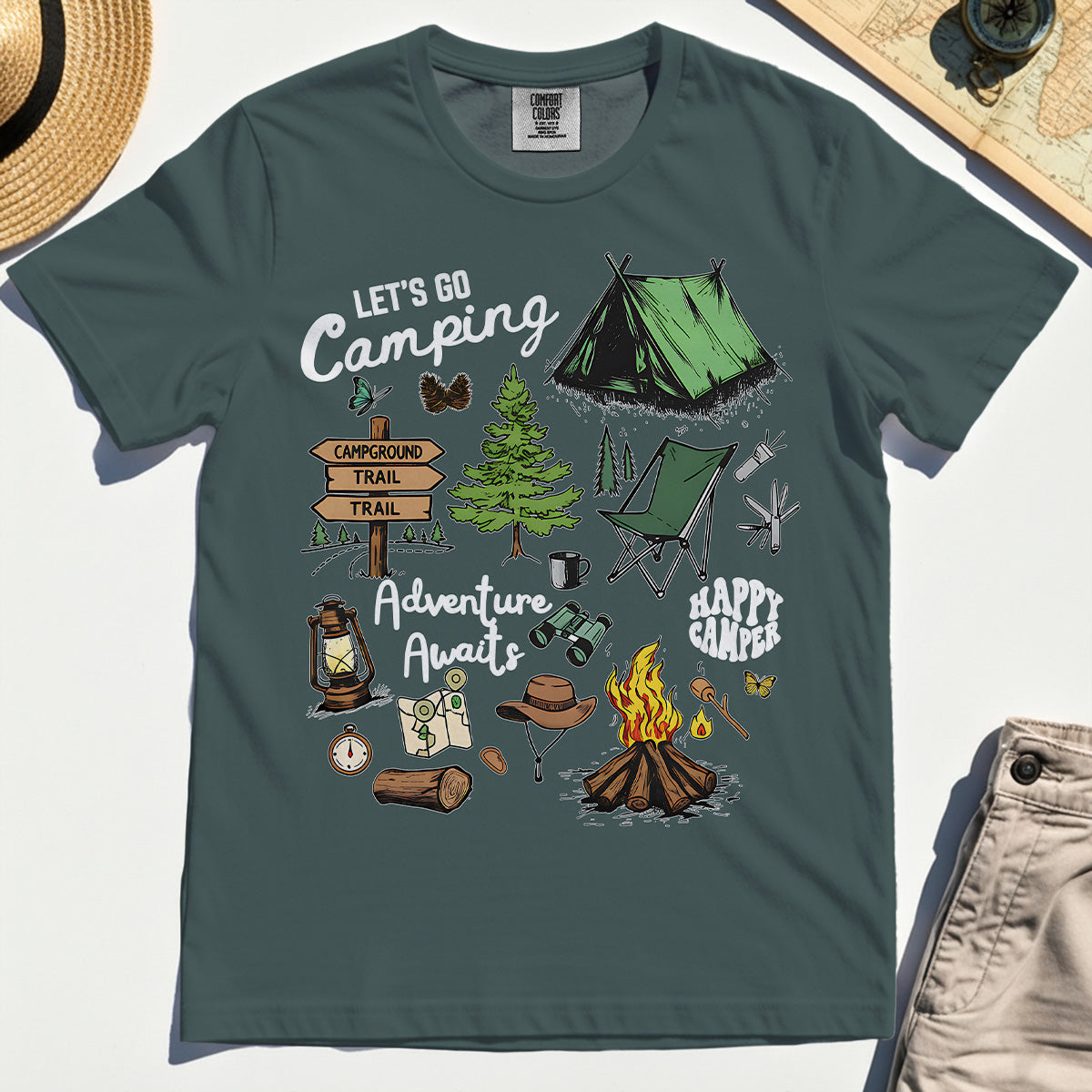 Let’s Go Camping Adventure Comfort Tee, Funny Happy Camper Comfort Color Tee For Outdoor Enthusiasts And Travelers 4