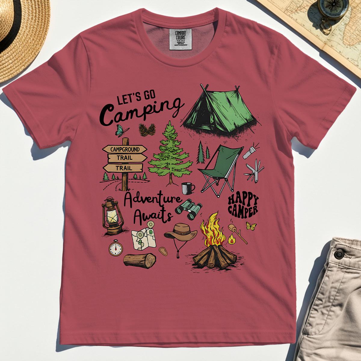 Let’s Go Camping Adventure Comfort Tee, Funny Happy Camper Comfort Color Tee For Outdoor Enthusiasts And Travelers 5