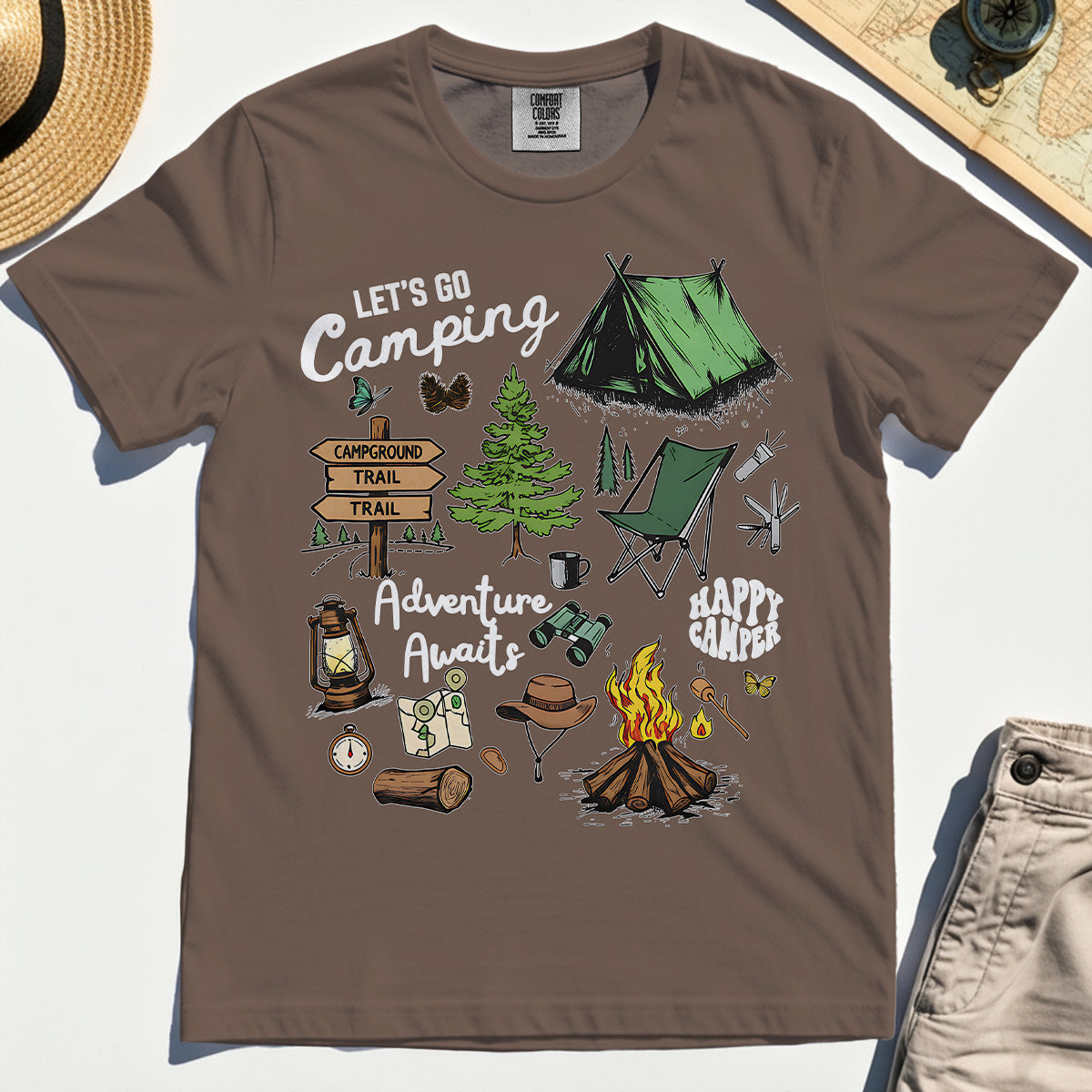 Let’s Go Camping Adventure Comfort Tee, Funny Happy Camper Comfort Color Tee For Outdoor Enthusiasts And Travelers 6