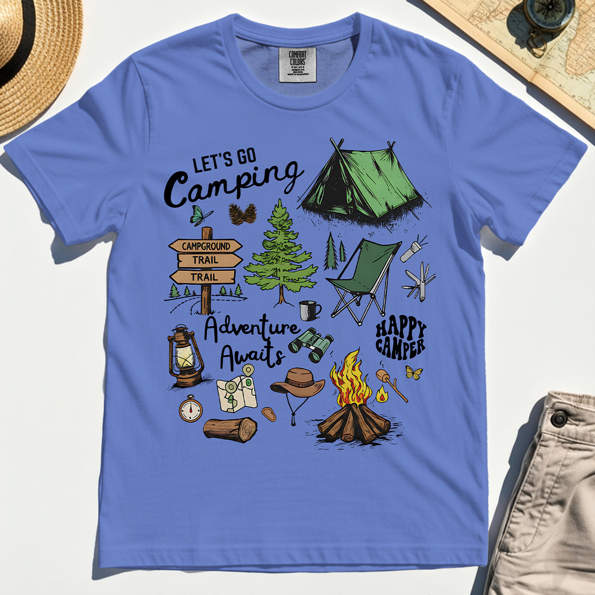 Let’s Go Camping Adventure Comfort Tee, Funny Happy Camper Comfort Color Tee For Outdoor Enthusiasts And Travelers 7