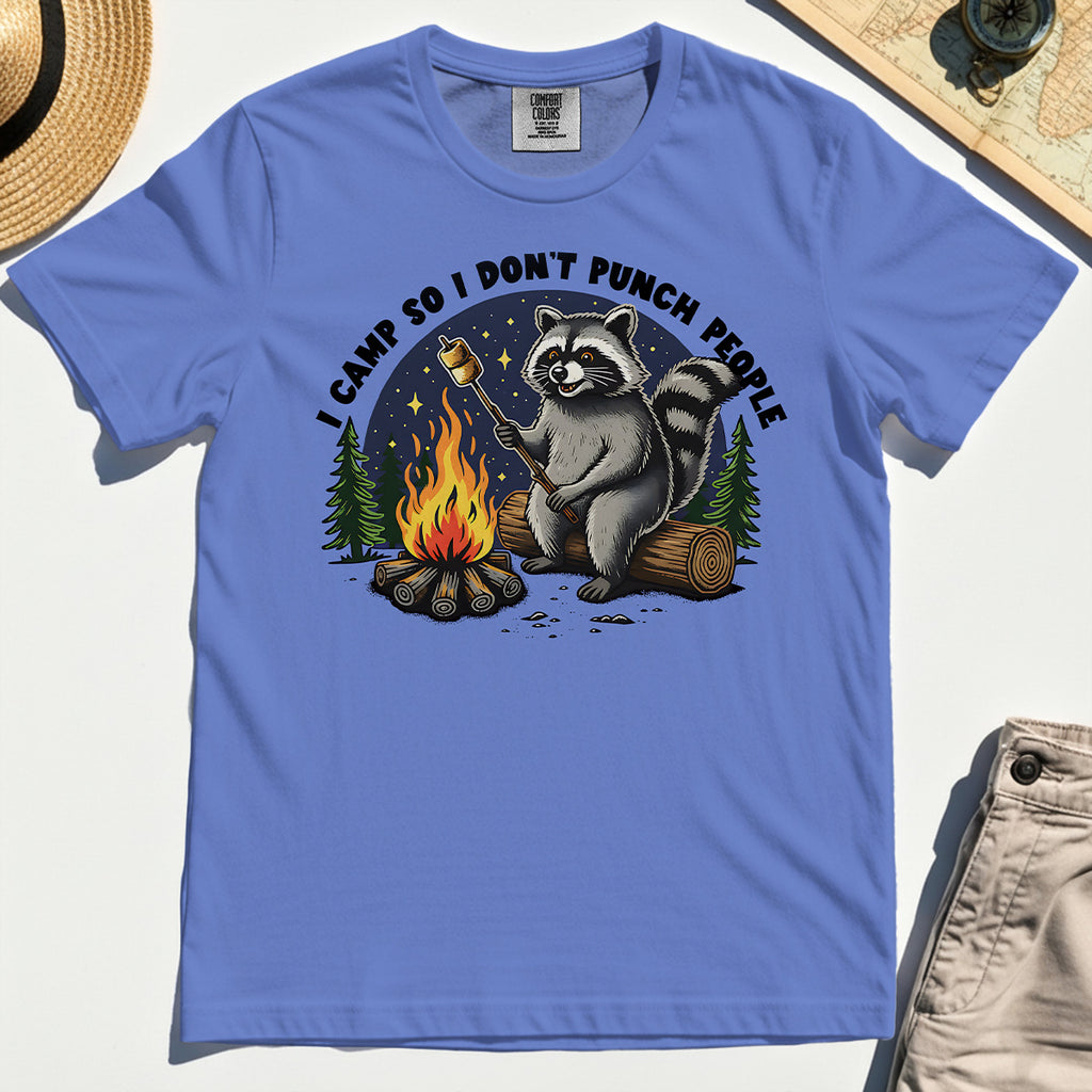 I Camp So I Don’t Punch People Comfort Tee, Funny Raccoon Marshmallow Campfire Comfort Color Tee 7