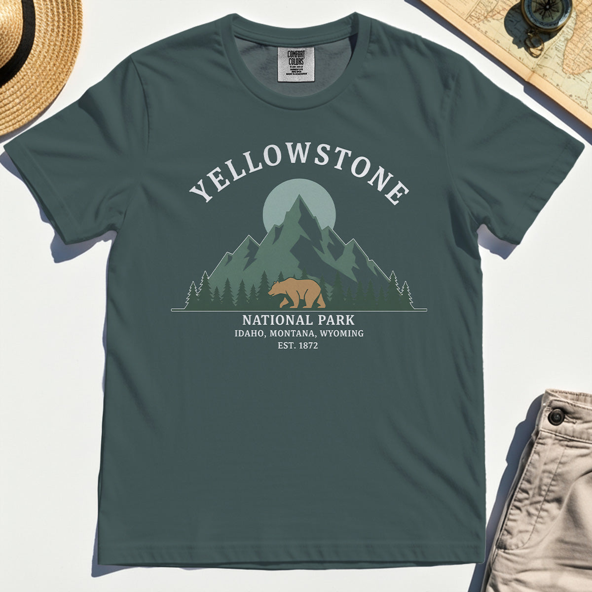 Yellowstone National Park Comfort Tee, Bear & Pines Mountain Graphic Comfort Color Tee 4