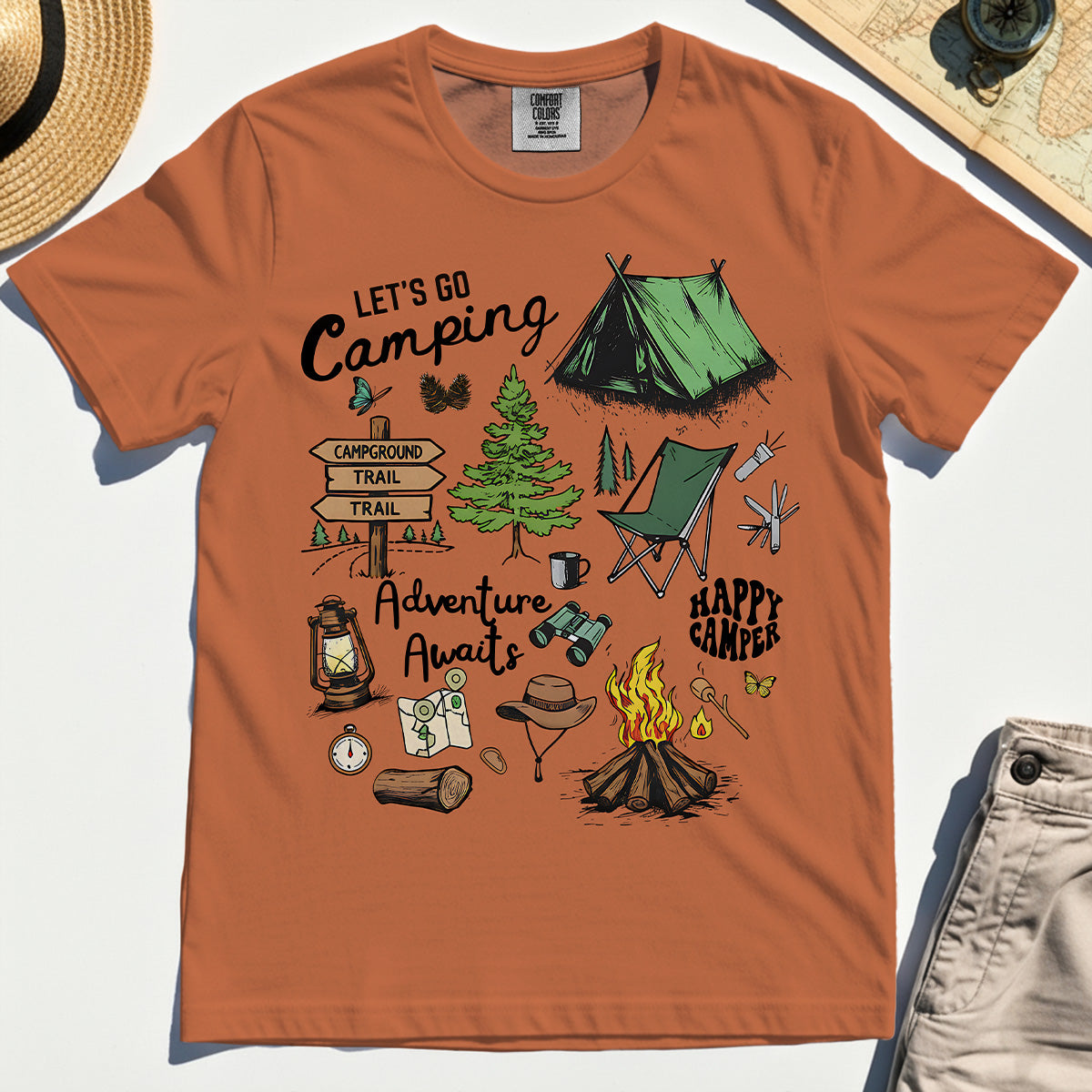Let’s Go Camping Adventure Comfort Tee, Funny Happy Camper Comfort Color Tee For Outdoor Enthusiasts And Travelers 8