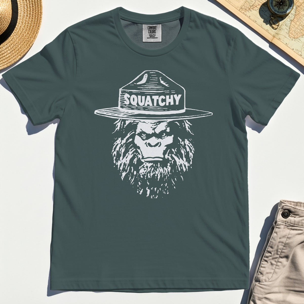 Sasquatch "SQUATCHY" Funny Bigfoot Comfort Tee, Retro Line Art Bigfoot Face Comfort Color Tees For Camping Lovers 4