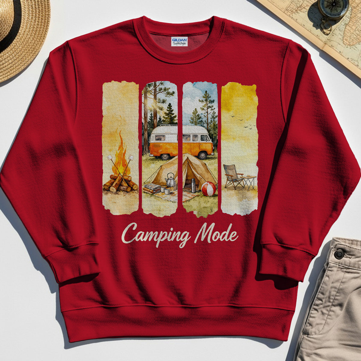 Van Life and Campfire Graphic Sweatshirt, Watercolor Campfire and Tent Graphic Sweatshirt For Outdoor Lovers 4
