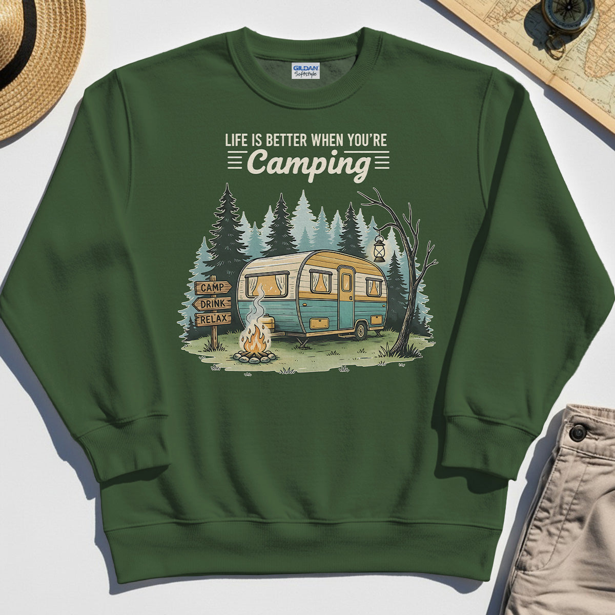 Life Is Better When You’re Camping Sweatshirt, Retro Camper and Campfire Sweatshirt For Travelers and Campers 3