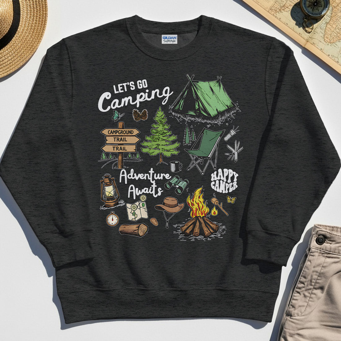 Let’s Go Camping Adventure Sweatshirt, Funny Happy Camper Sweatshirt For Outdoor Enthusiasts And Travelers 1