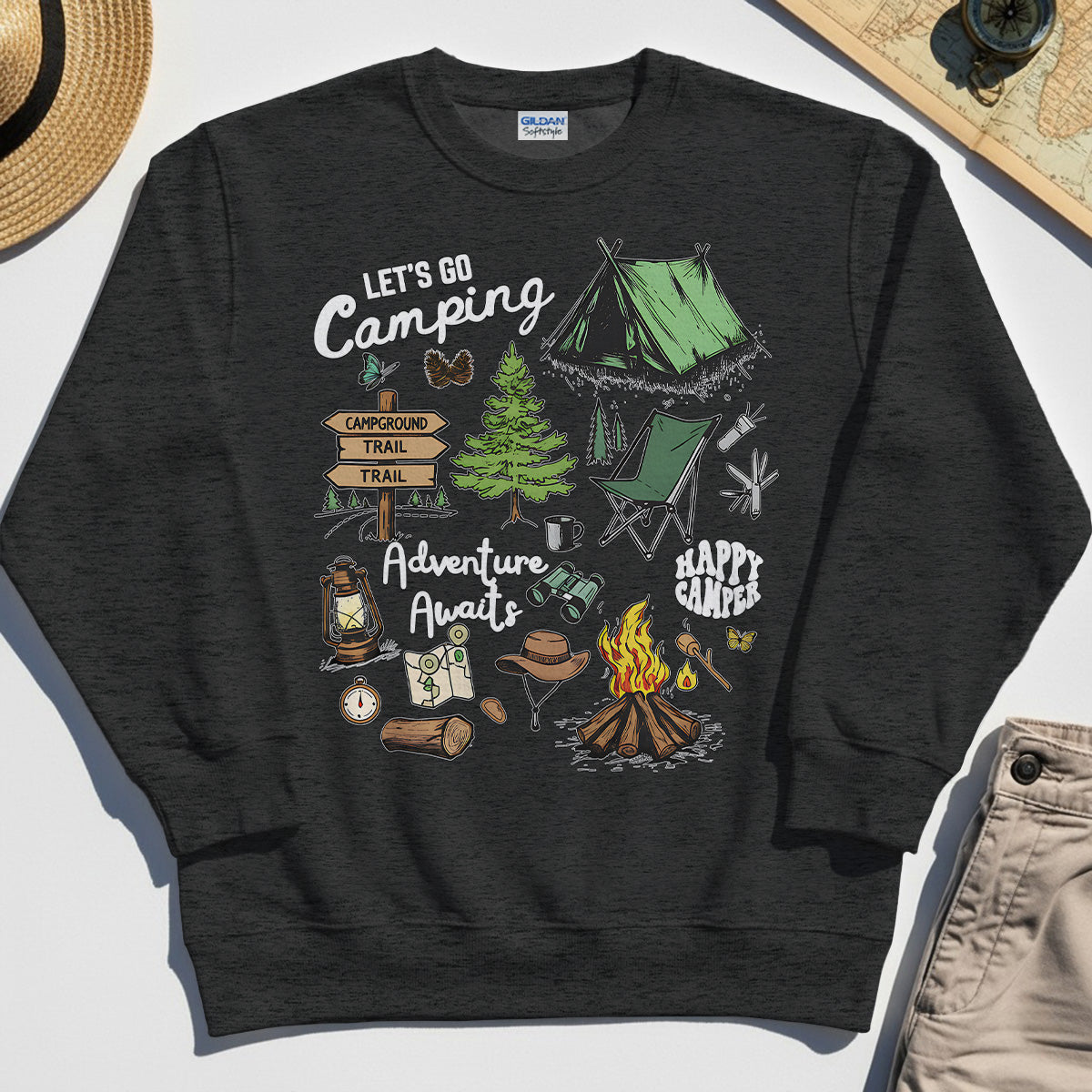 Let’s Go Camping Adventure Sweatshirt, Funny Happy Camper Sweatshirt For Outdoor Enthusiasts And Travelers 1