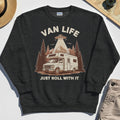 Just Roll With It Sweatshirt, Retro Camper Van Adventure Sweatshirt For Camping Lovers 3