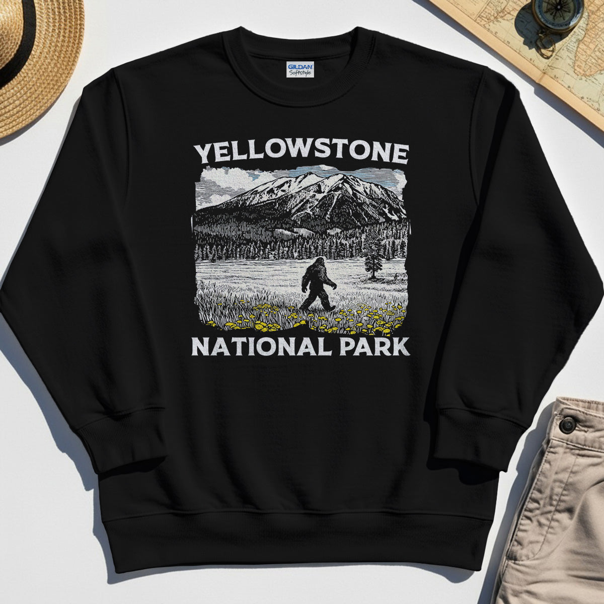 Yellowstone National Park Sweatshirt, Bigfoot Hiking Graphic 2