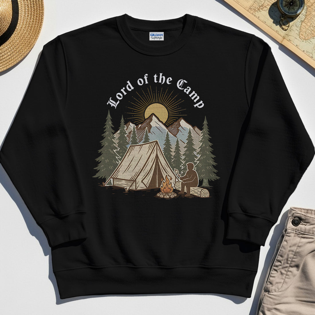 Vintage Lord of the Camp Campfire Sweatshirt, Tent And Campfire Mountain Scene Sweatshirt 1