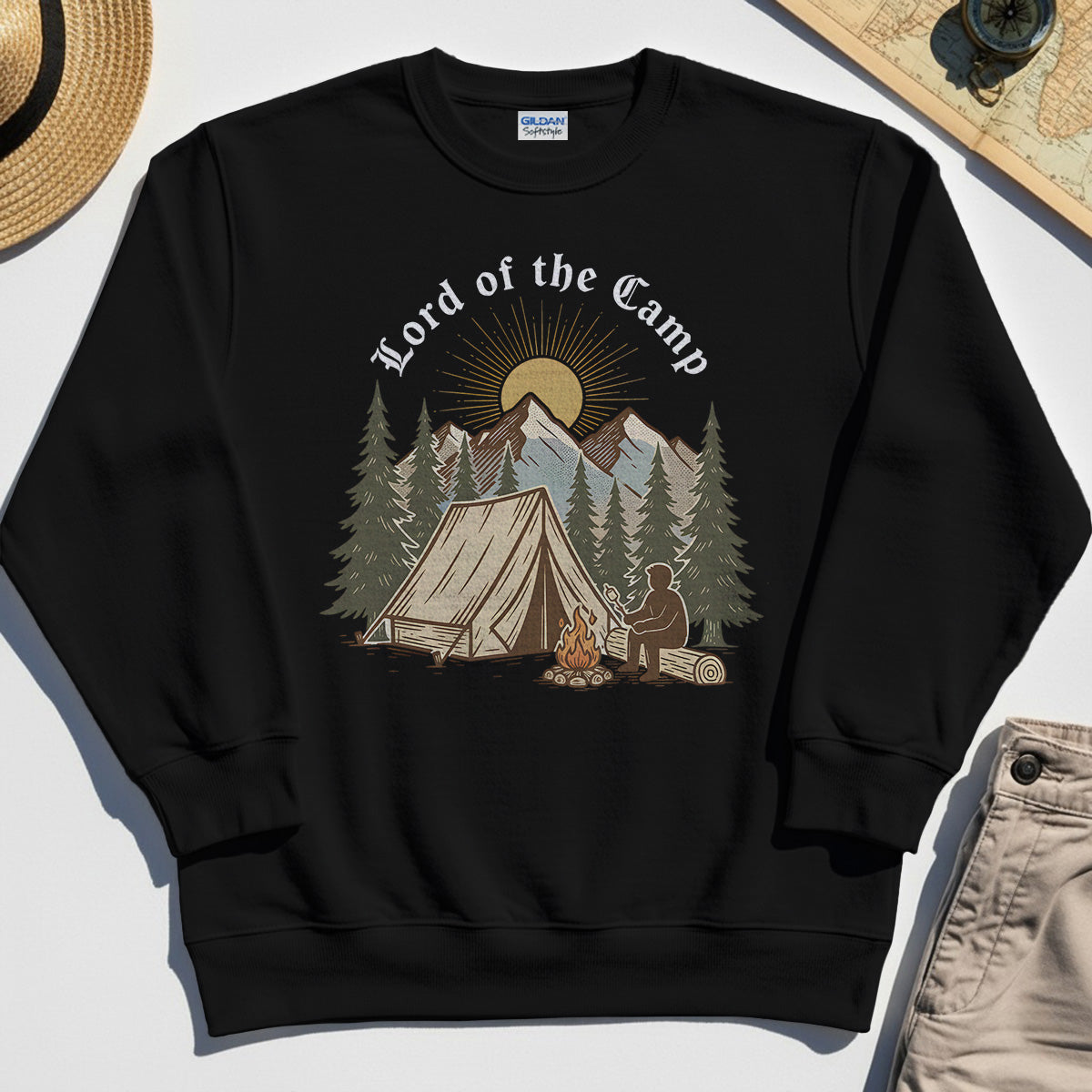 Vintage Lord of the Camp Campfire Sweatshirt, Tent And Campfire Mountain Scene Sweatshirt 2