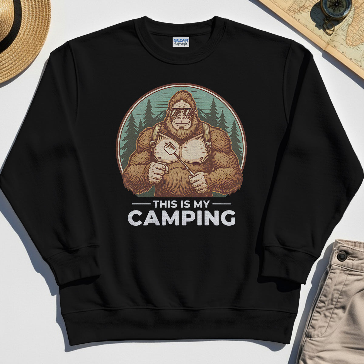 Funny Bigfoot Camping Sweatshirt "This Is My Camping”, Sasquatch With Marshmallow Sweatshirt 2