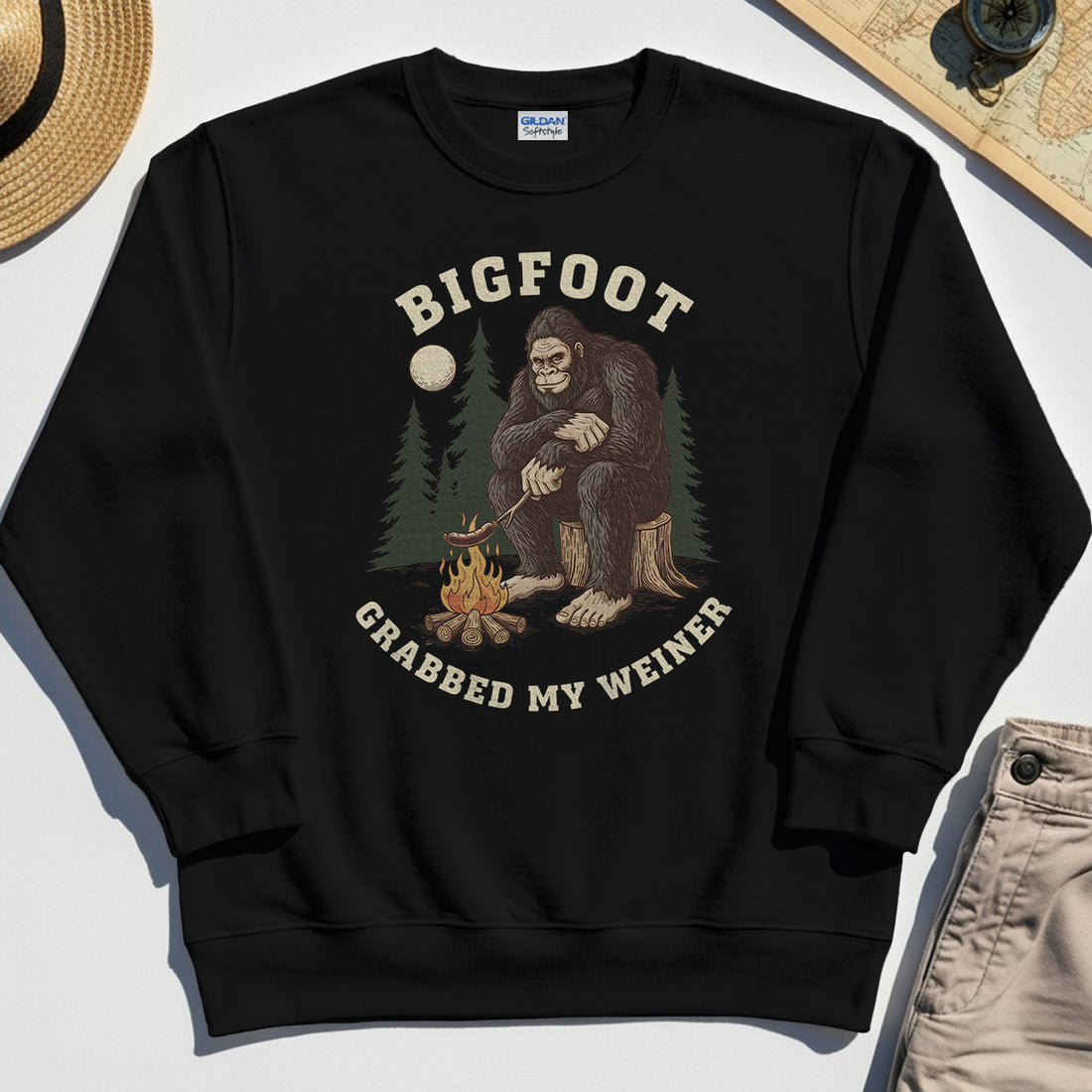 Bigfoot Grabbed My Wiener Sweatshirt, Funny Sasquatch Camping Sweatshirts 1