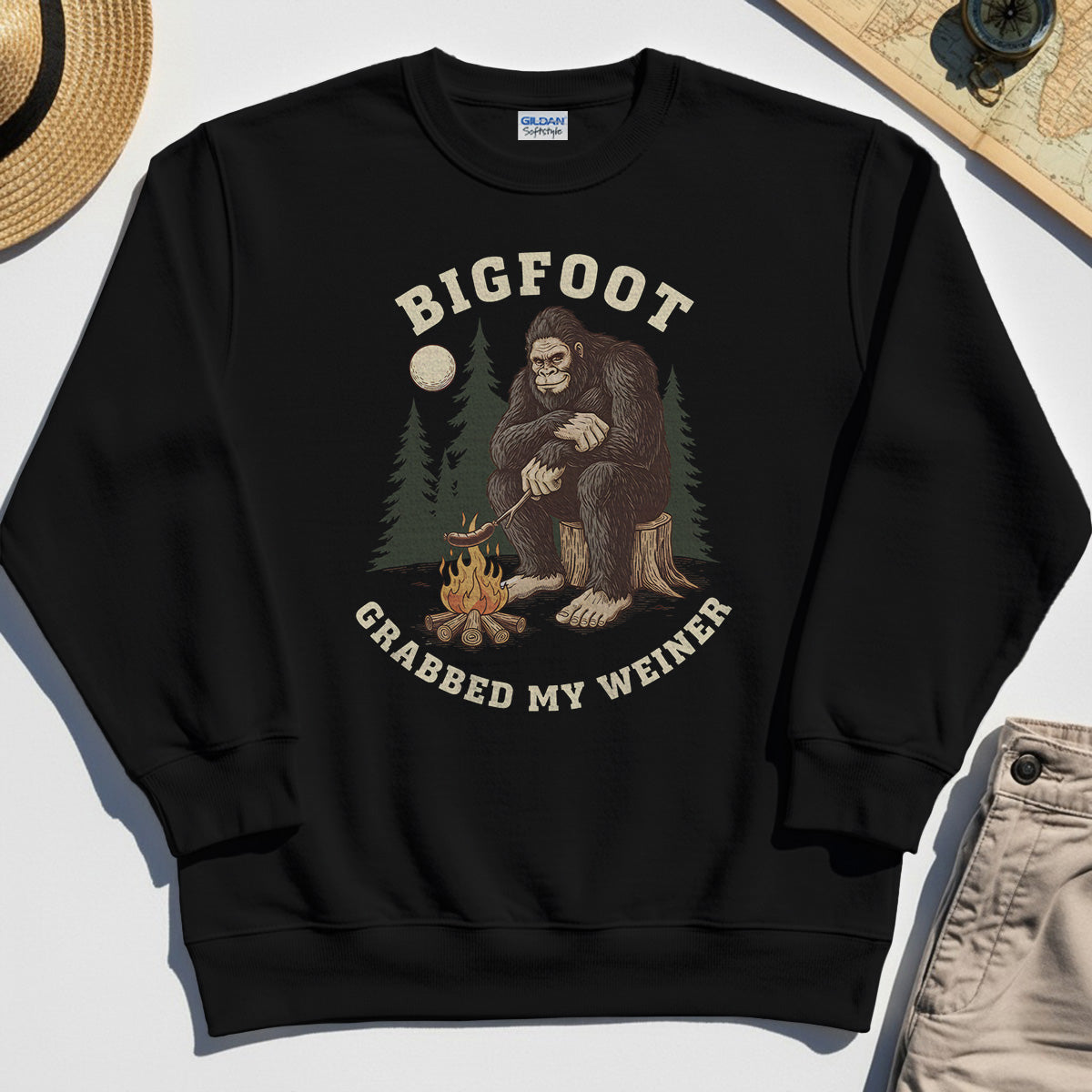 Bigfoot Grabbed My Wiener Sweatshirt, Funny Sasquatch Camping Sweatshirts 2