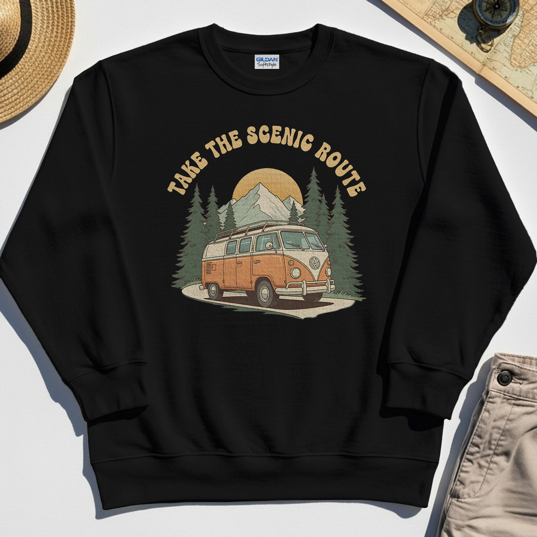 Take The Scenic Route Sweatshirt, Vintage Road Trip Sweatshirt For Travelers And Adventure Lovers 1