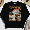 Yellowstone National Park Sweatshirt, Vintage Bison Sunset Mountain Sweatshirt For Campers 1