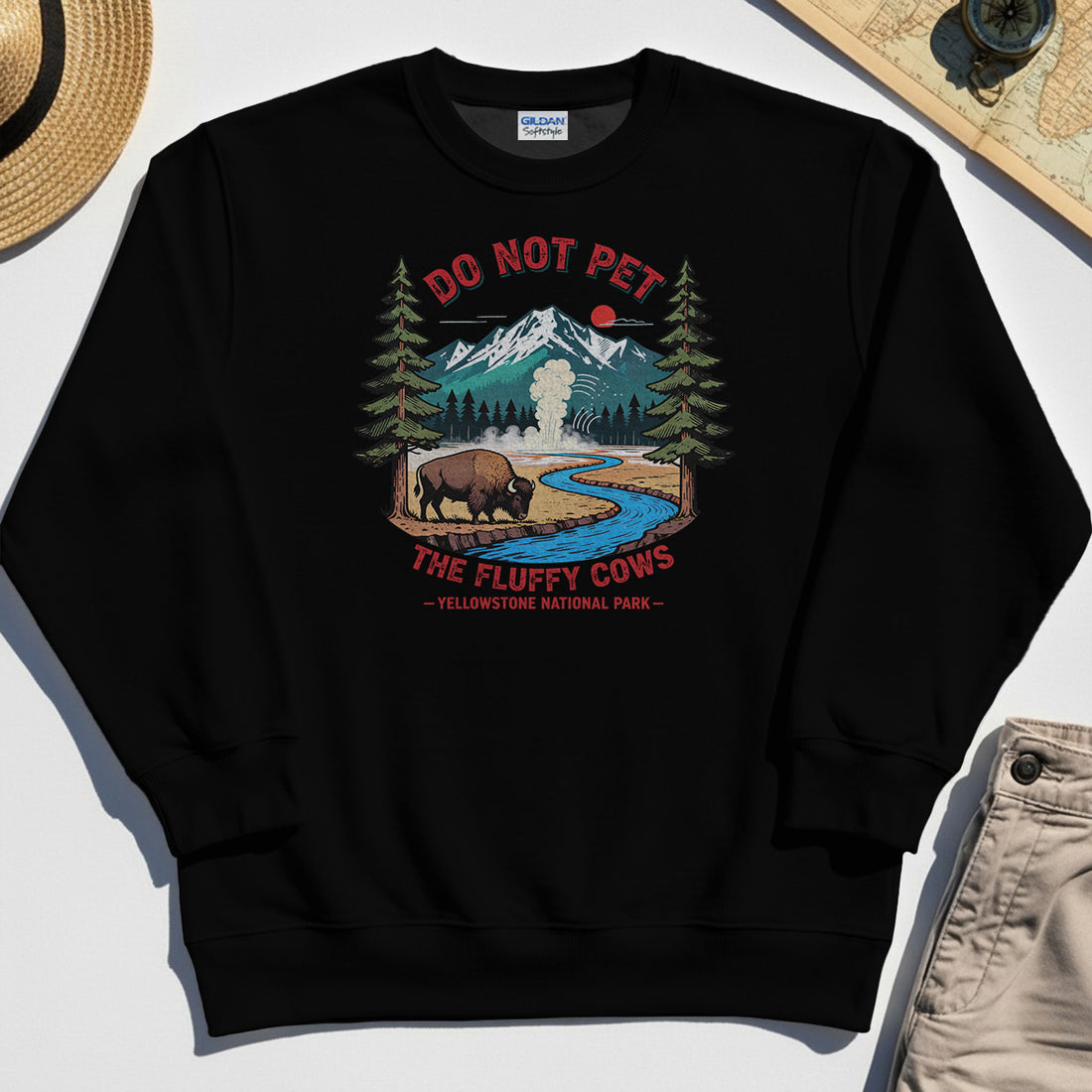 Yellowstone National Park Sweatshirt, Do Not Pet The Fluffy Cows Funny Bison Graphic Sweatshirt 1