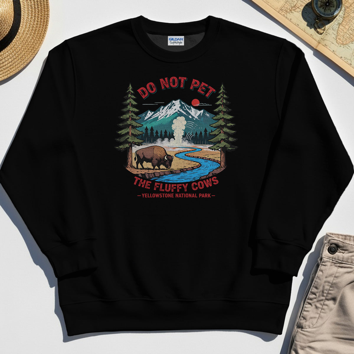 Yellowstone National Park Sweatshirt, Do Not Pet The Fluffy Cows Funny Bison Graphic Sweatshirt 2