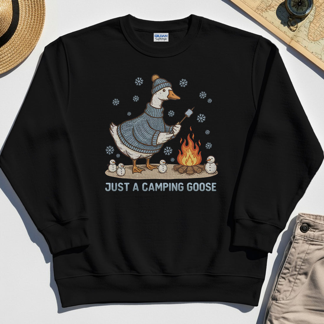 Funny Goose 'Just A Camping Goose' Outdoor Holiday Sweatshirt 1