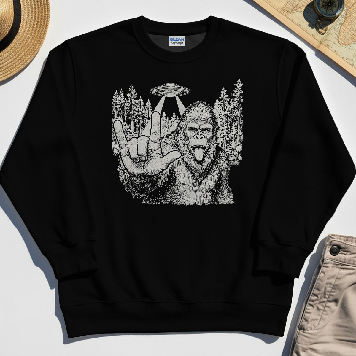 Funny Bigfoot Rock On Sweatshirt 2