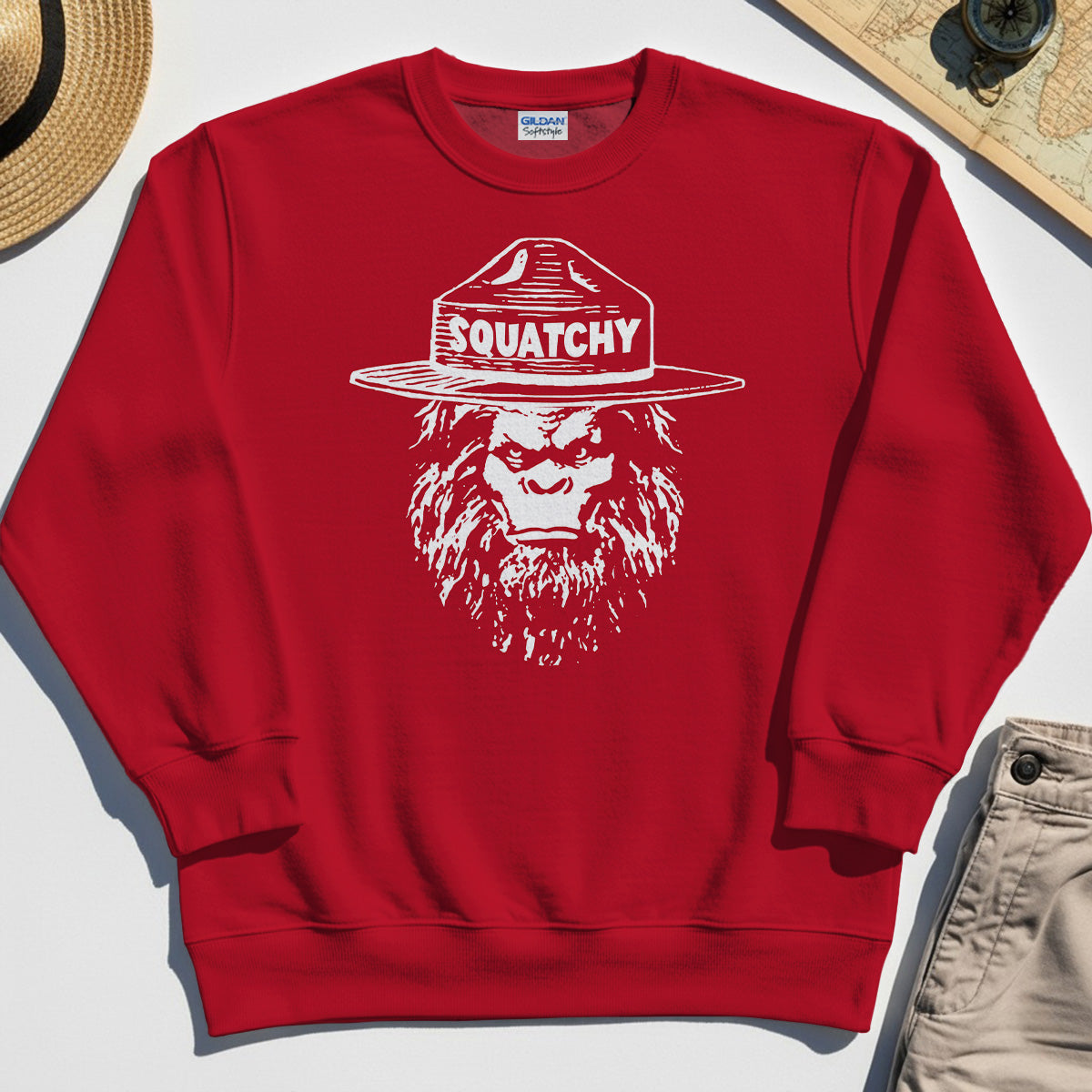 Sasquatch "SQUATCHY" Funny Bigfoot Sweatshirt, Retro Line Art Bigfoot Face Sweatshirt For Camping Lovers 7