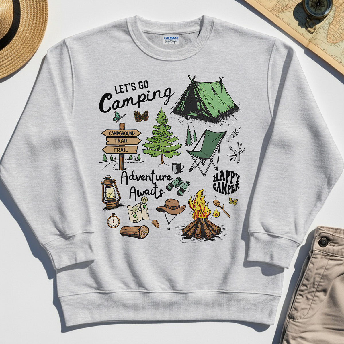 Let’s Go Camping Adventure Sweatshirt, Funny Happy Camper Sweatshirt For Outdoor Enthusiasts And Travelers 4