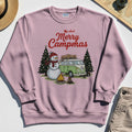 Funny Merry Christmas Camping Sweatshirt, Retro Camper Van Snowman Campfire Sweatshirt For Outdoor Lovers 7