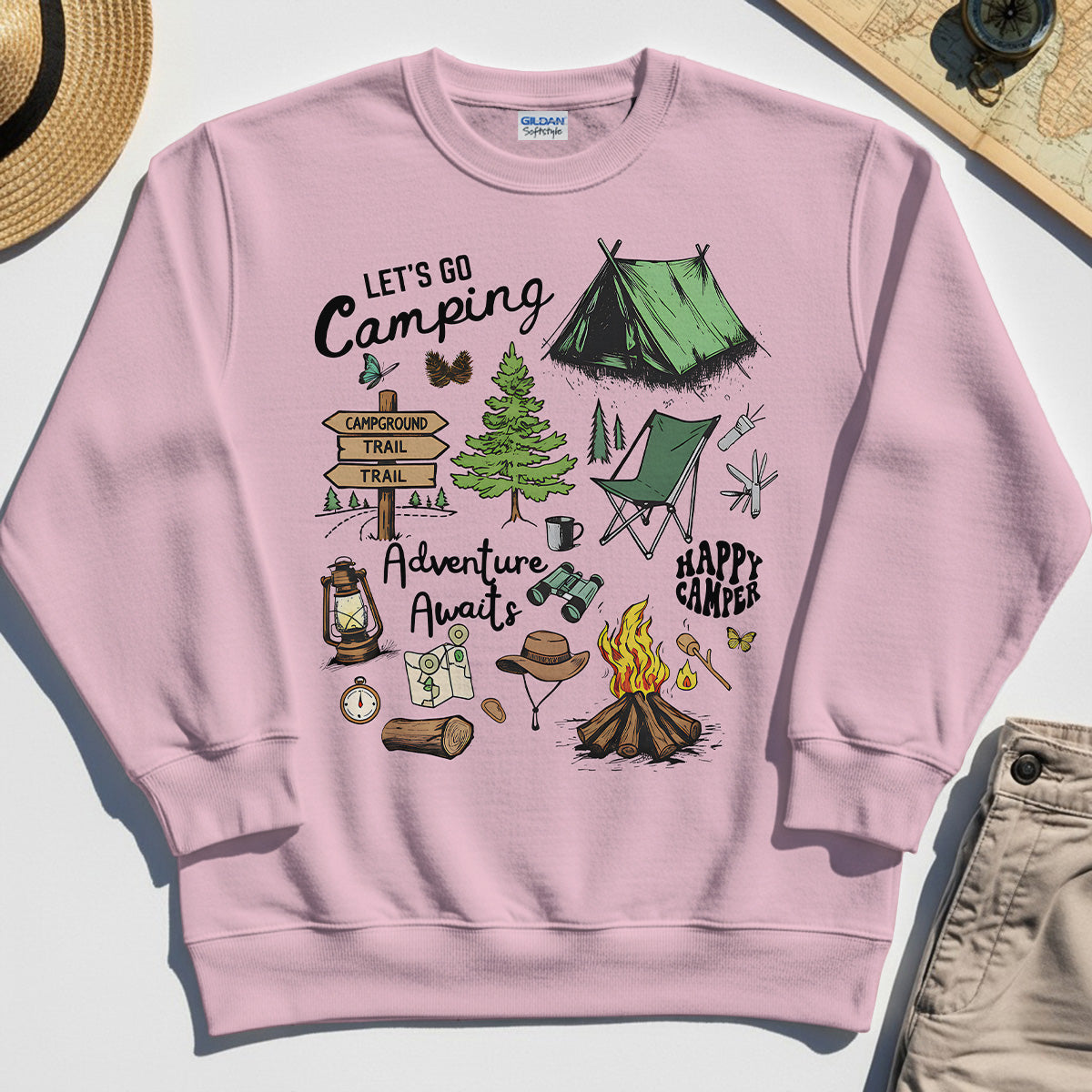 Let’s Go Camping Adventure Sweatshirt, Funny Happy Camper Sweatshirt For Outdoor Enthusiasts And Travelers 5