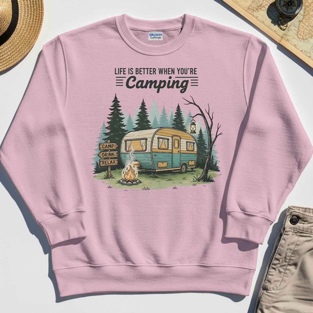 Life Is Better When You’re Camping Sweatshirt, Retro Camper and Campfire Sweatshirt For Travelers and Campers 5