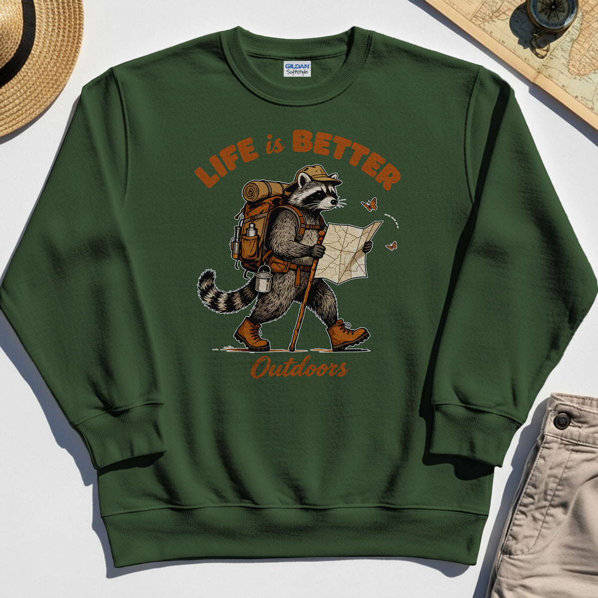 Raccoon "Life is Better Outdoors" Sweatshirt 1