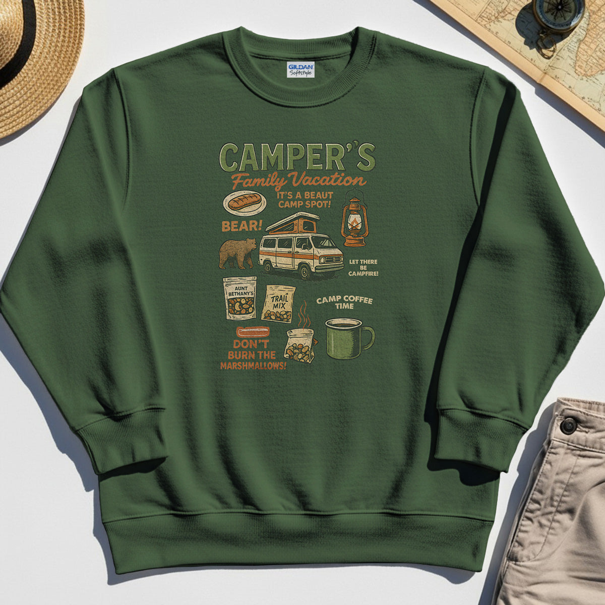 Camper’s Family Vacation Sweatshirt, Funny Outdoor Campfire Coffee Trail Mix Adventure Sweatshirt 3