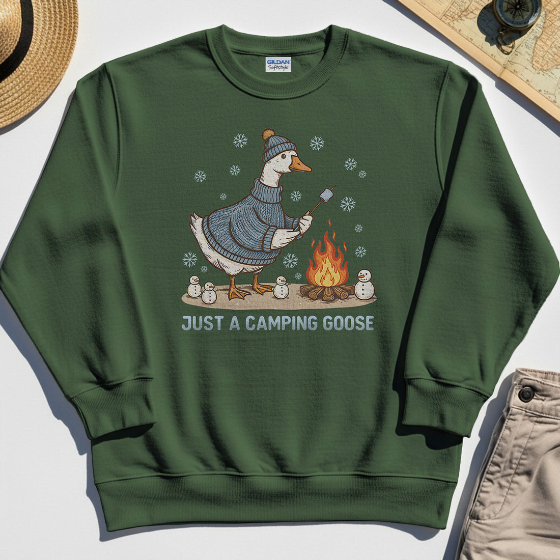 Funny Goose 'Just A Camping Goose' Outdoor Holiday Sweatshirt 1