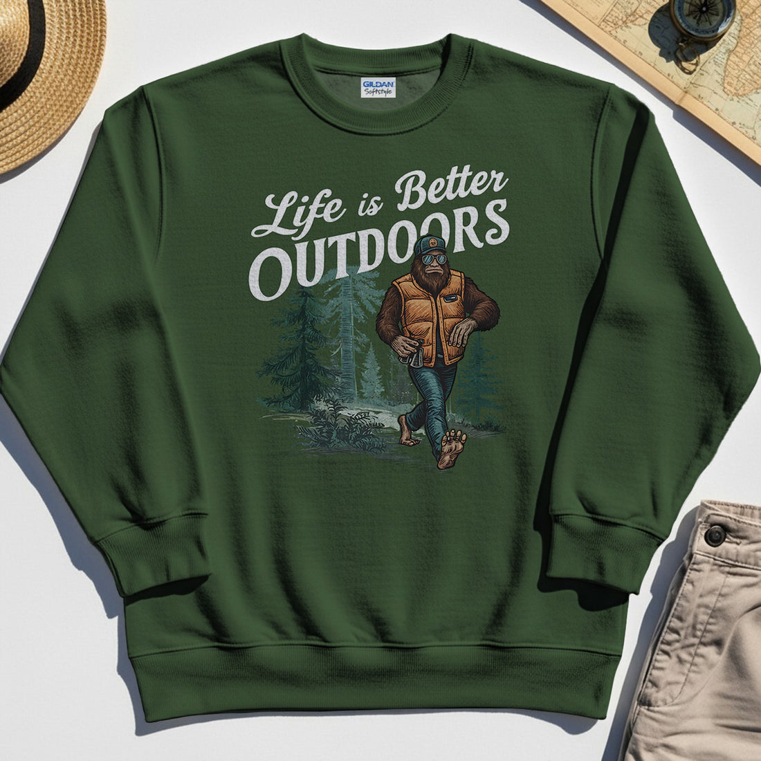 Bigfoot Life Is Better Outdoors Sweatshirt, Retro Camping Graphic Sweatshirts For Outdoor Adventurers 1